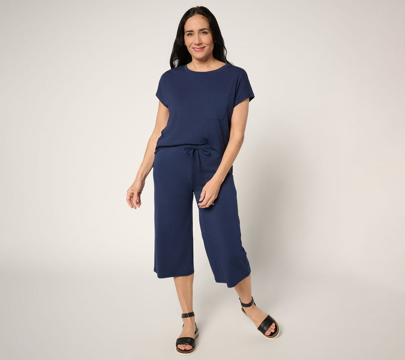 AnyBody Petite Cozy Knit Top and Wide Leg Capri Set — View 7