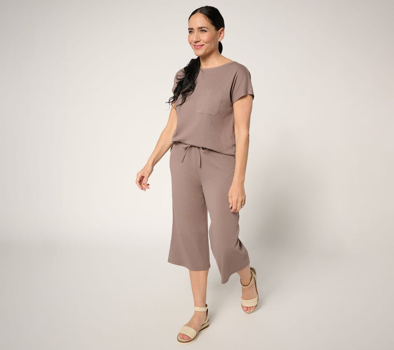 AnyBody Petite Cozy Knit Top and Wide Leg Capri Set — View 9