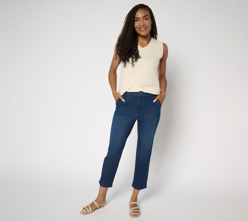 Denim & Co. Regular Indigo Classic Stretch Crop Jean w/ Pocket Detail — View 5