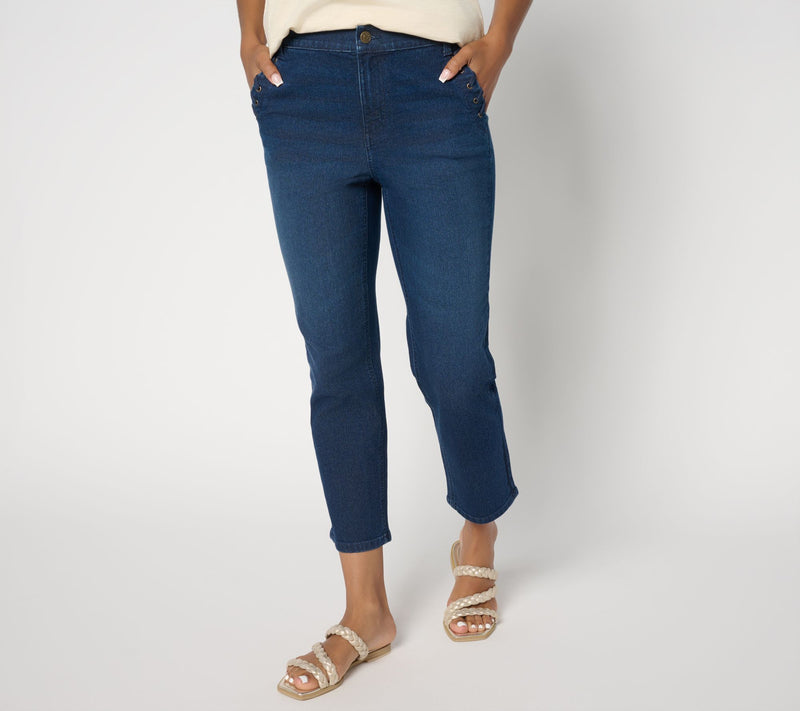 Denim & Co. Petite Indigo Classic Stretch Crop Jean w/ Pocket Detail — Main view