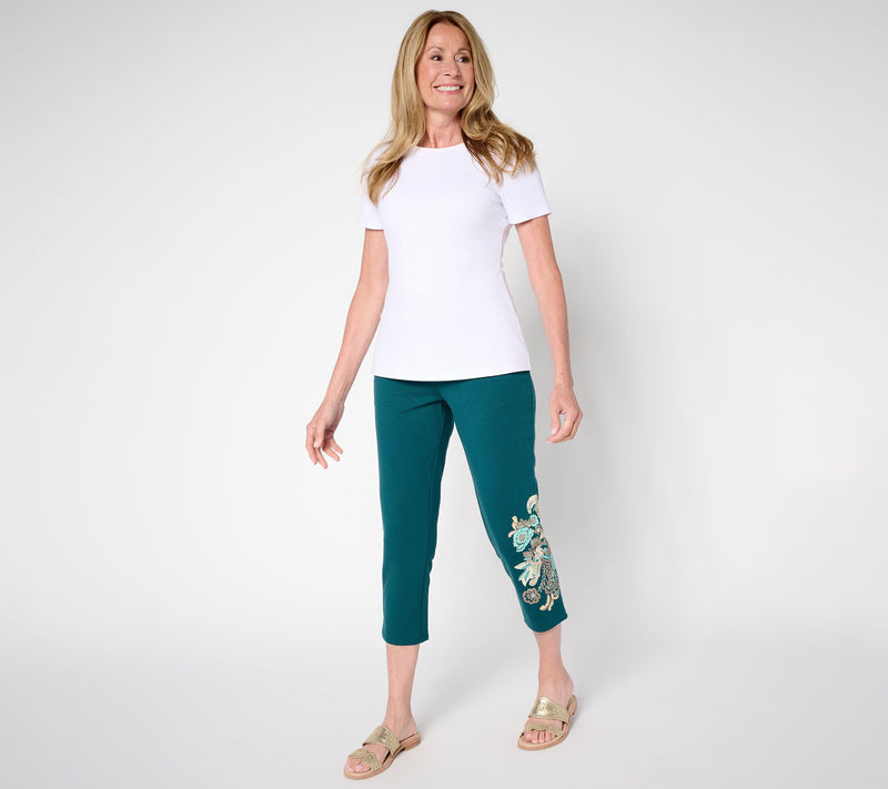 Denim & Co. Regular EasyWear French Terry Placement Print Crop Pant — View 5