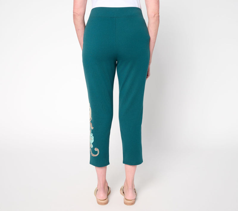 Denim & Co. Petite EasyWear French Terry Placement Print Crop Pant — View 4