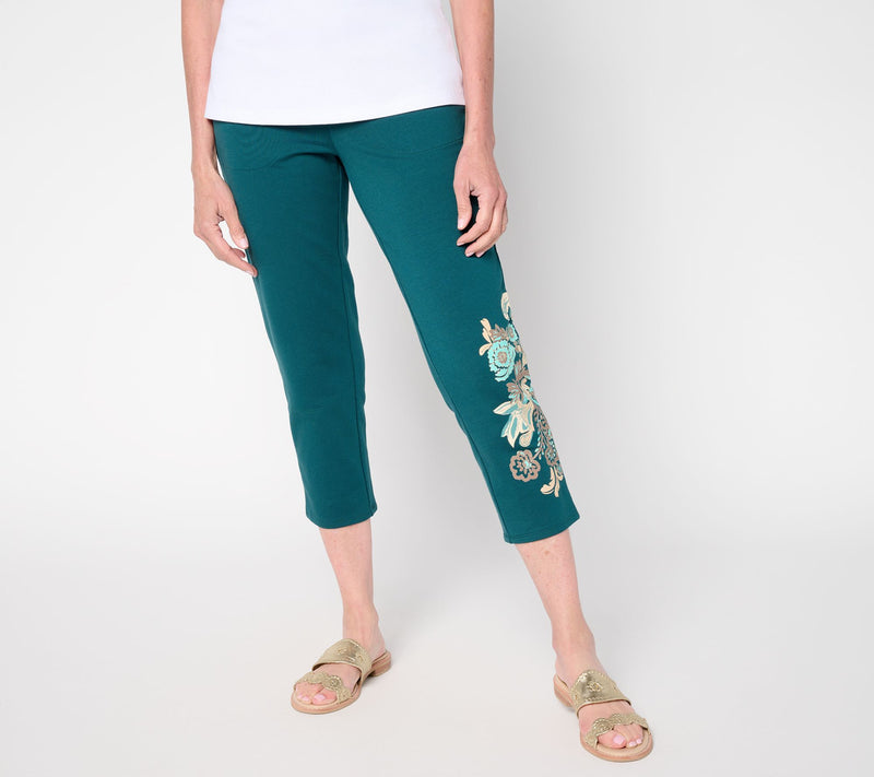 Denim & Co. Petite EasyWear French Terry Placement Print Crop Pant — Main view