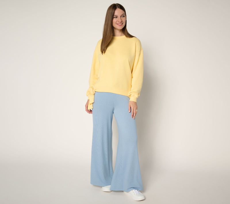 Peace Love World French Terry Sweatshirt with Ruched Sleeves — View 5