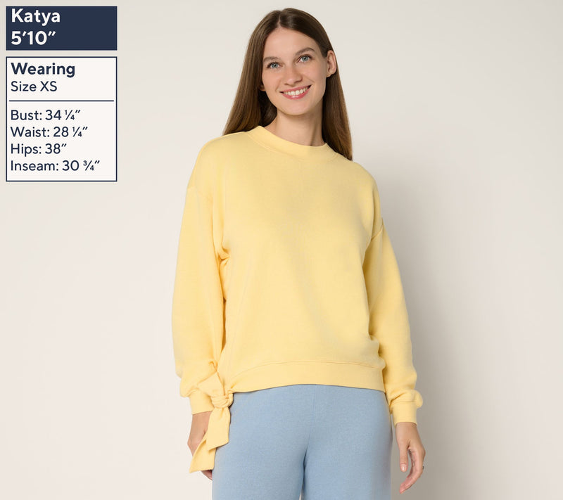 Peace Love World French Terry Sweatshirt with Ruched Sleeves — View 3
