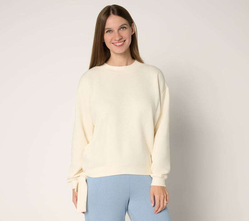 Peace Love World French Terry Sweatshirt with Ruched Sleeves — View 16