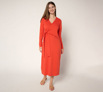 Peace Love World Petite French Terry Tie Waist Dress