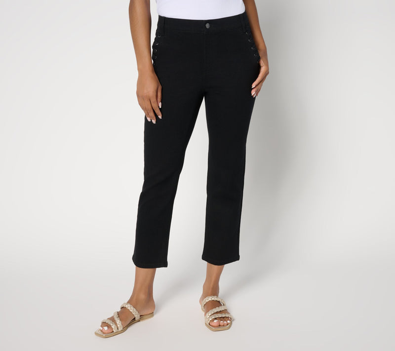 Denim & Co. Regular Black Classic Stretch Crop Jean w/ Pocket Detail — View 7