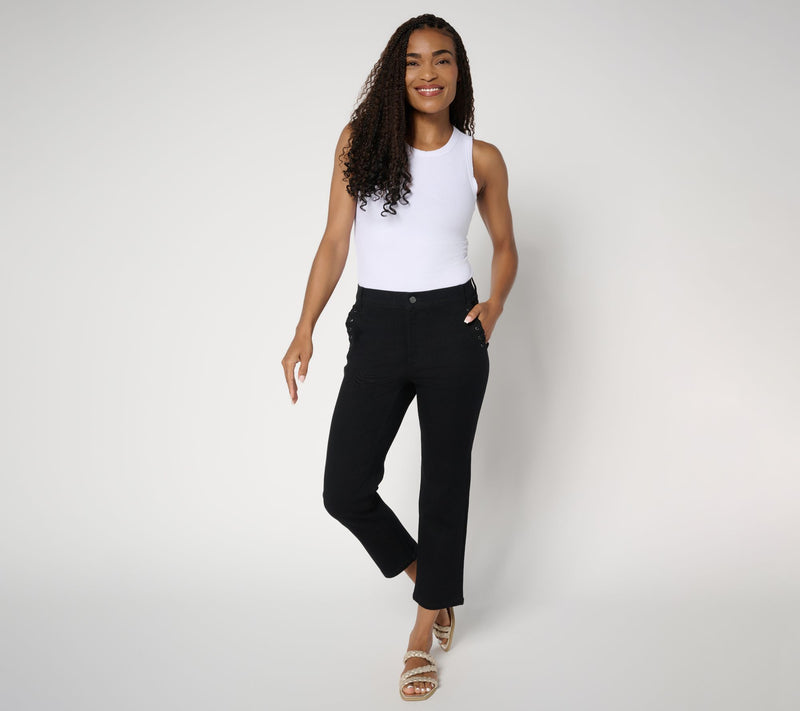 Denim & Co. Regular Black Classic Stretch Crop Jean w/ Pocket Detail — View 4