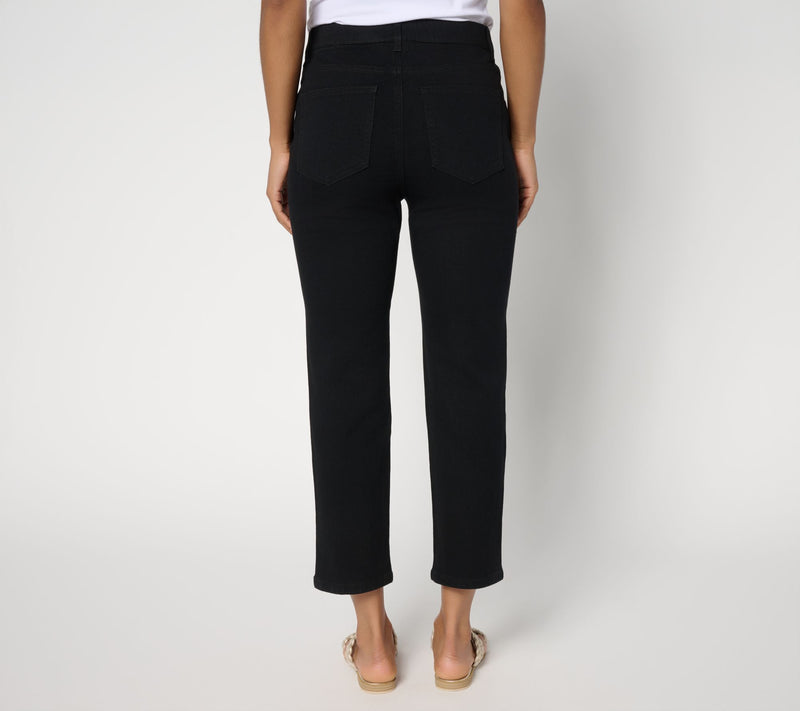Denim & Co. Petite Black Classic Stretch Crop Jean w/ Pocket Detail — View 5