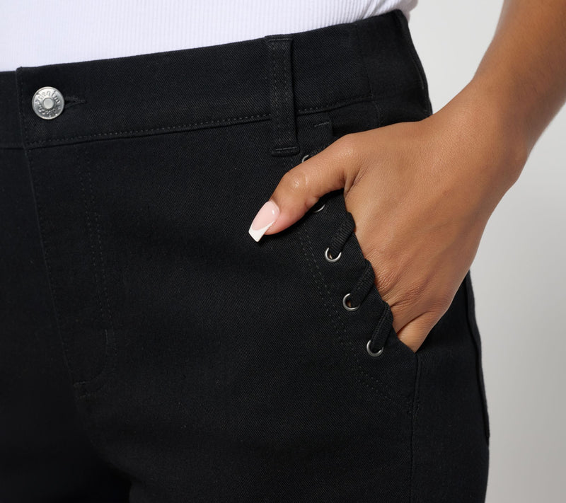 Denim & Co. Petite Black Classic Stretch Crop Jean w/ Pocket Detail — View 7