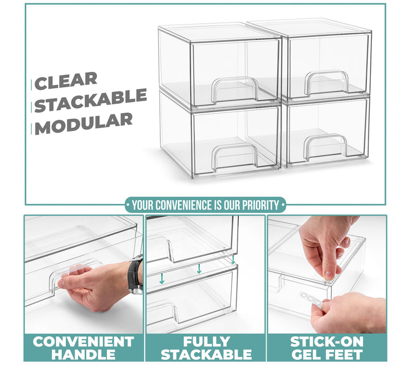 Sorbus Acrylic Storage Containers with Pull-Out, 4 Pack Small — View 3