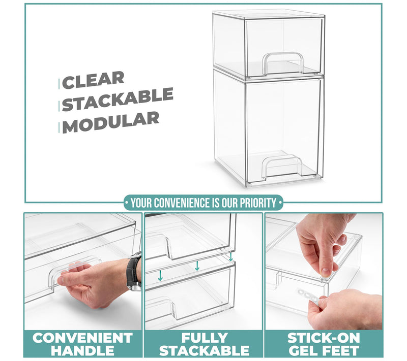 Sorbus Acrylic Storage Contain ers with Pull-O ut Drawe - 2 Pa — View 3
