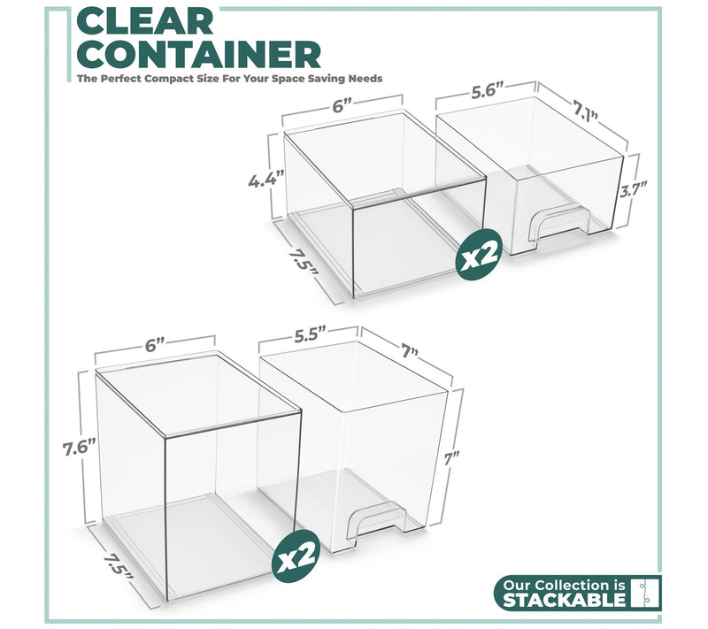 Sorbus Acrylic Storage Containers with Pull-Out Drawers - 4 Pk — View 2