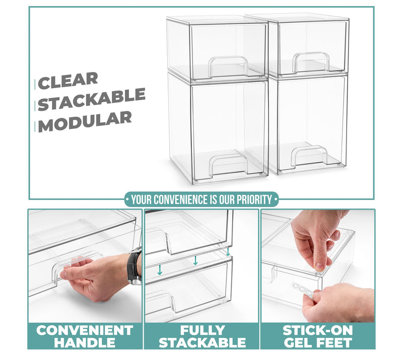 Sorbus Acrylic Storage Containers with Pull-Out Drawers - 4 Pk — View 3