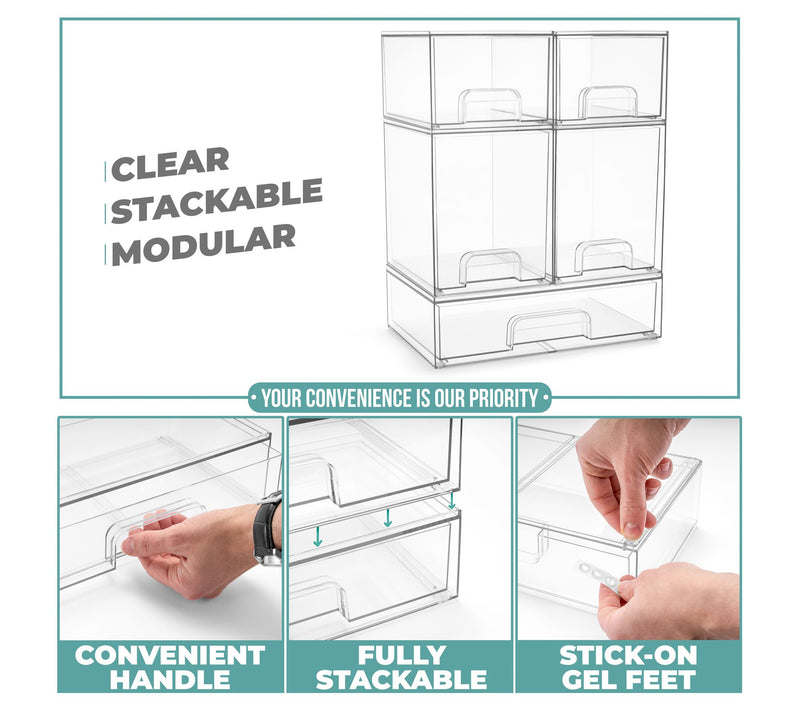 Sorbus 5 Pk Acrylic Storage Containers with Pull-Out Drawers — View 3
