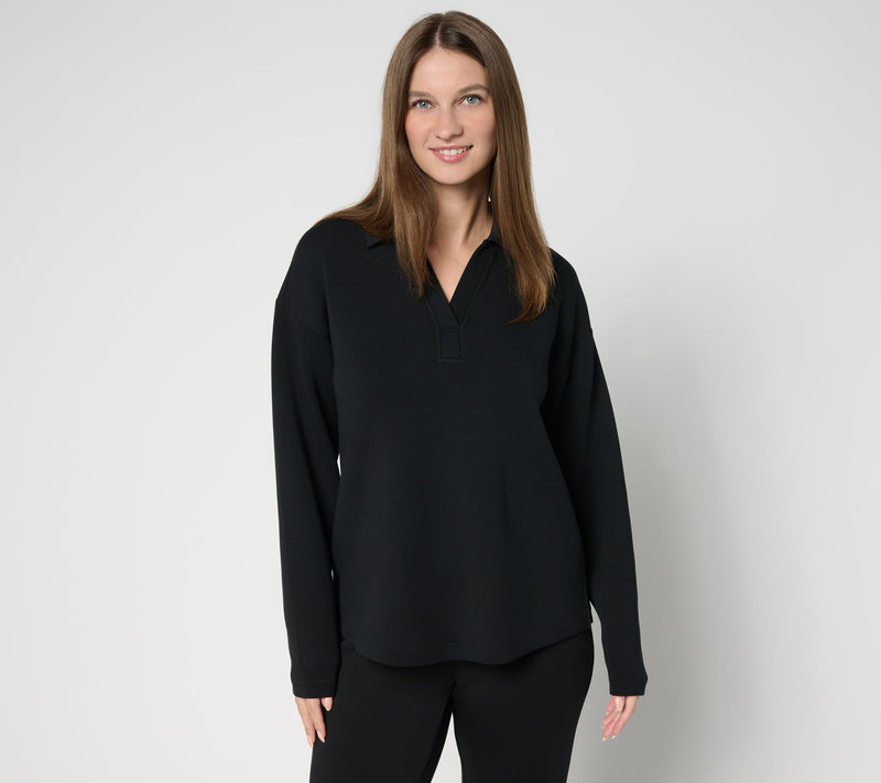Martha Stewart Signature Comfort Stretch Collared V-Neck Top — View 5