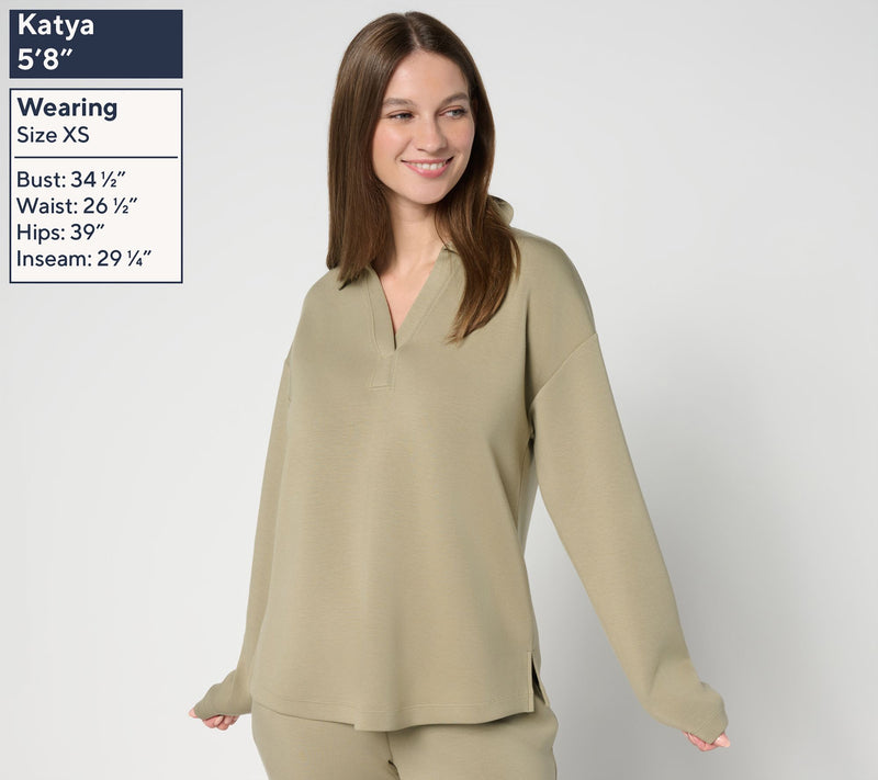 Martha Stewart Signature Comfort Stretch Collared V-Neck Top — View 8