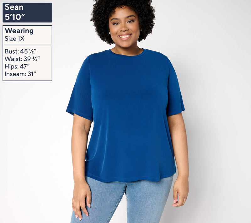 Susan Graver Regular Essentials Liquid Knit Crew Neck Top — View 2