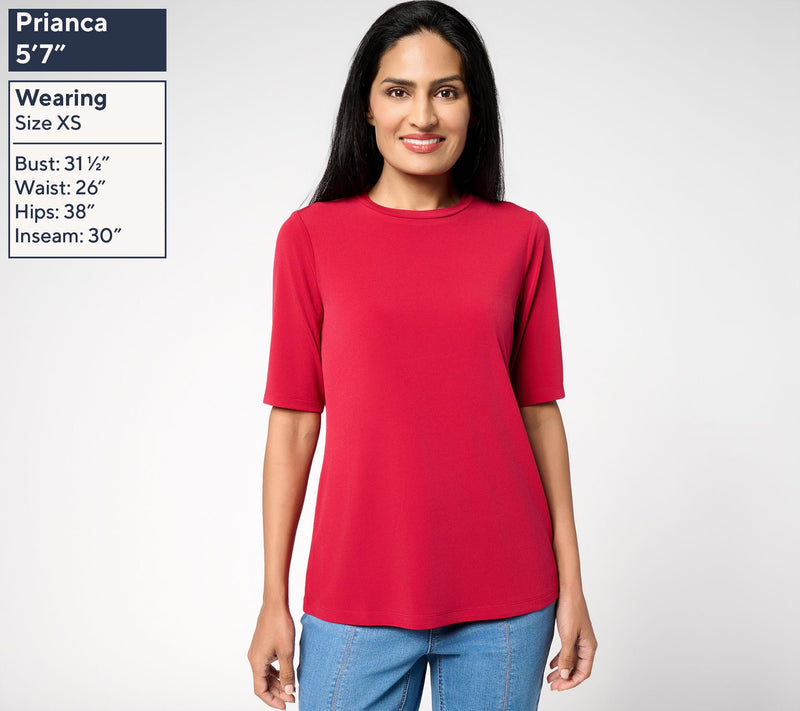 Susan Graver Petite Essentials Liquid Knit Crew Neck Top — View 3
