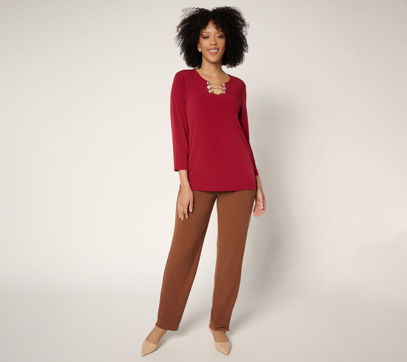 Susan Graver Liquid Knit 3/4-Sleeve Top w/ Chain Detail — View 5