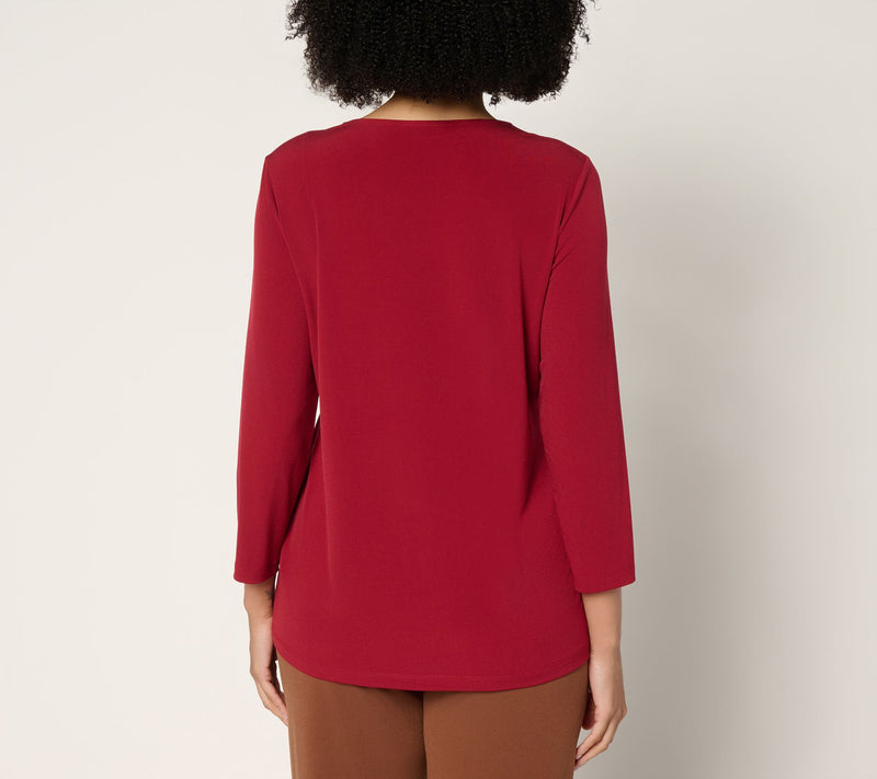 Susan Graver Liquid Knit 3/4-Sleeve Top w/ Chain Detail — View 4