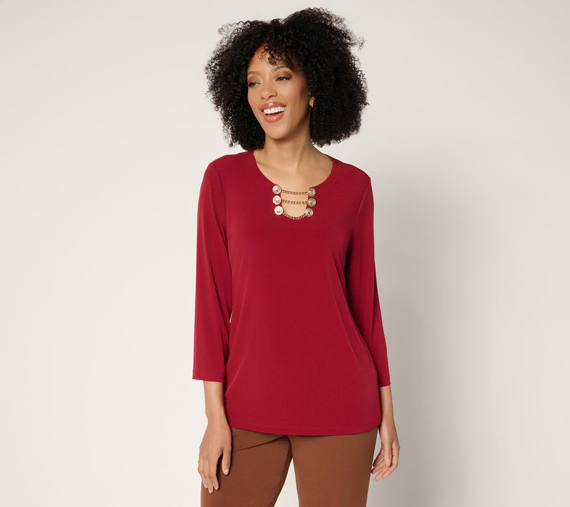 Susan Graver Liquid Knit 3/4-Sleeve Top w/ Chain Detail — View 12