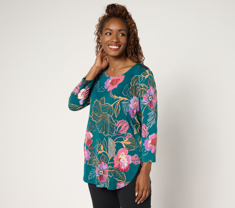 Susan Graver Regular Printed Liquid Knit Tulip Hem Tunic — Main view