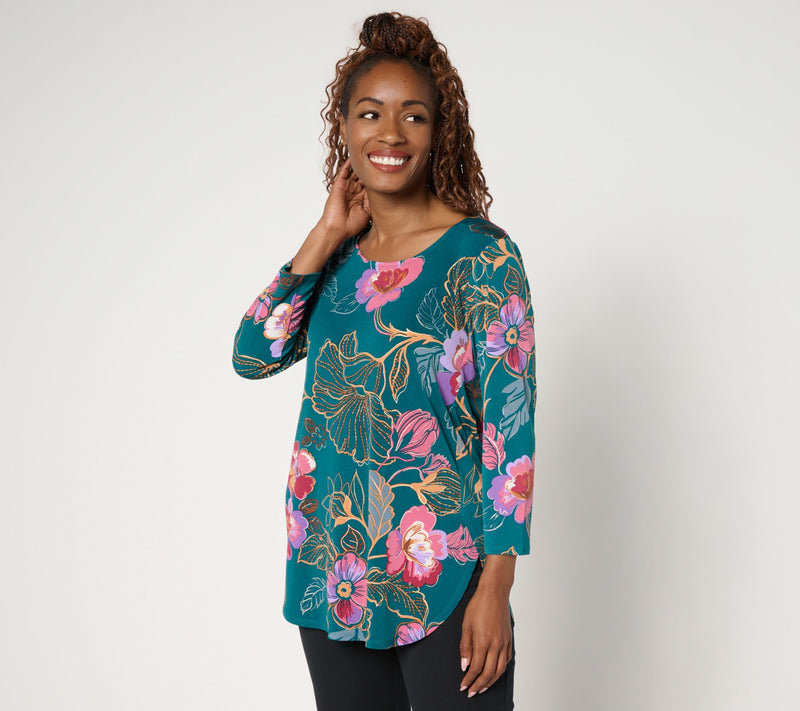 Susan Graver Regular Printed Liquid Knit Tulip Hem Tunic — View 13