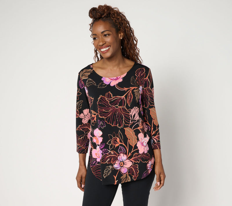 Susan Graver Regular Printed Liquid Knit Tulip Hem Tunic — View 15