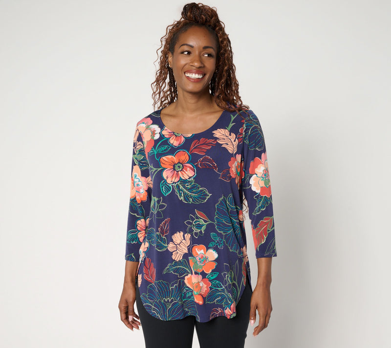 Susan Graver Regular Printed Liquid Knit Tulip Hem Tunic — View 16