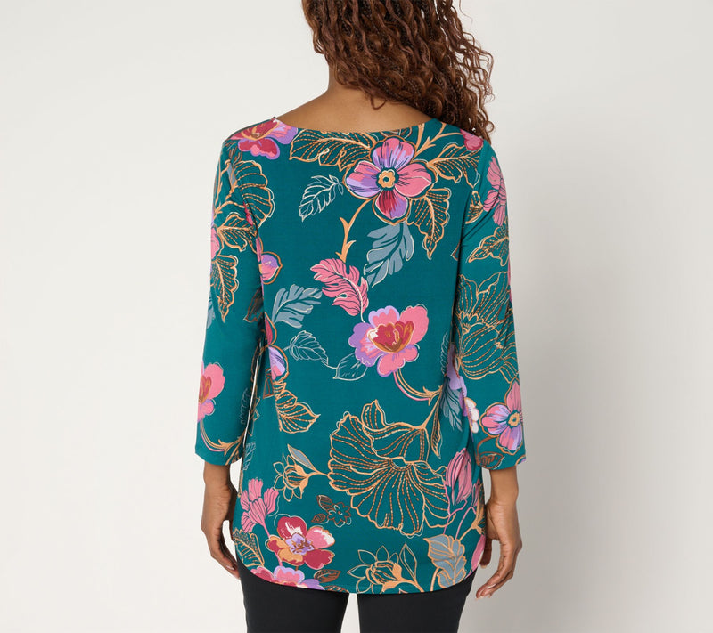 Susan Graver Petite Printed Liquid Knit Tulip Hem Tunic — View 16