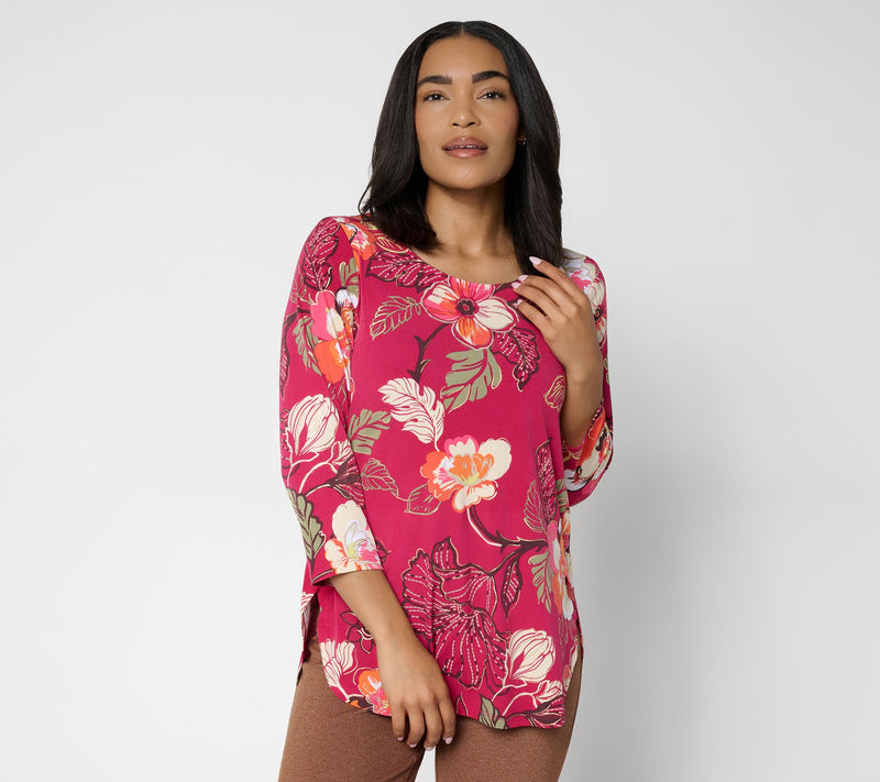 Susan Graver Petite Printed Liquid Knit Tulip Hem Tunic — Main view