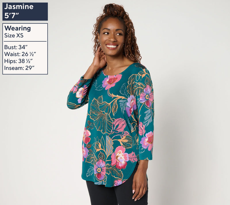 Susan Graver Petite Printed Liquid Knit Tulip Hem Tunic — View 15