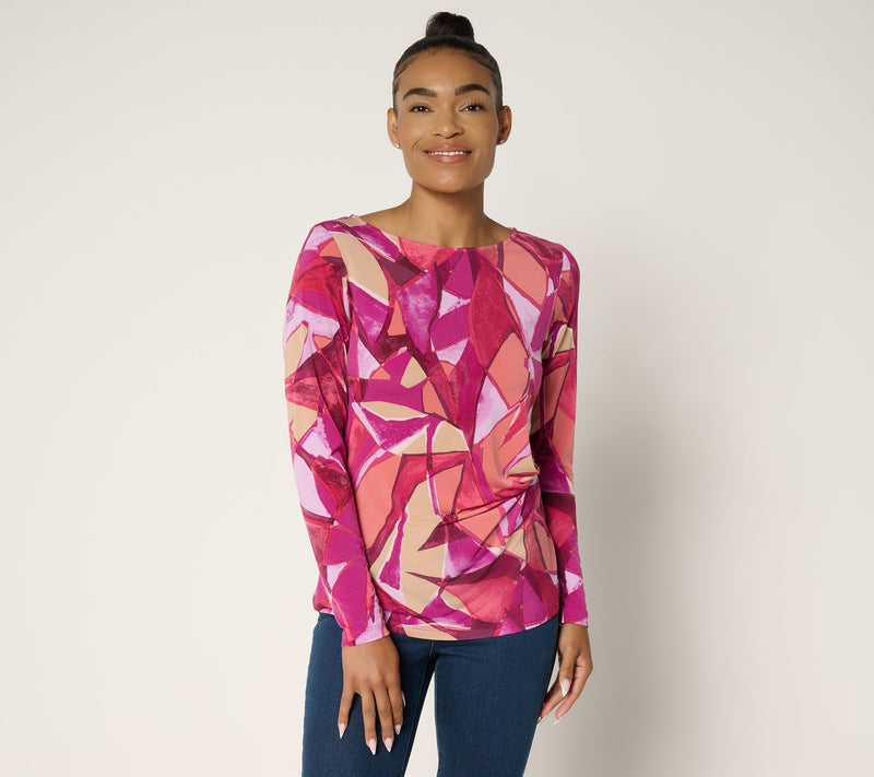 Susan Graver Printed Liquid Knit Top with Twist Detail — View 11