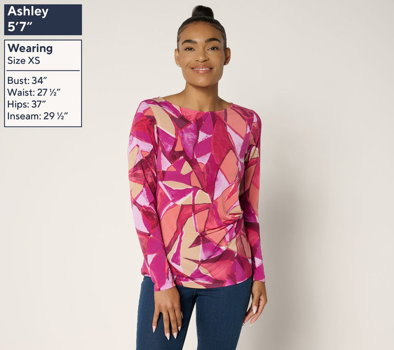 Susan Graver Printed Liquid Knit Top with Twist Detail — View 3