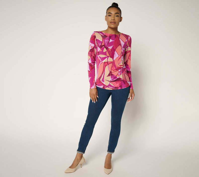 Susan Graver Printed Liquid Knit Top with Twist Detail — View 5