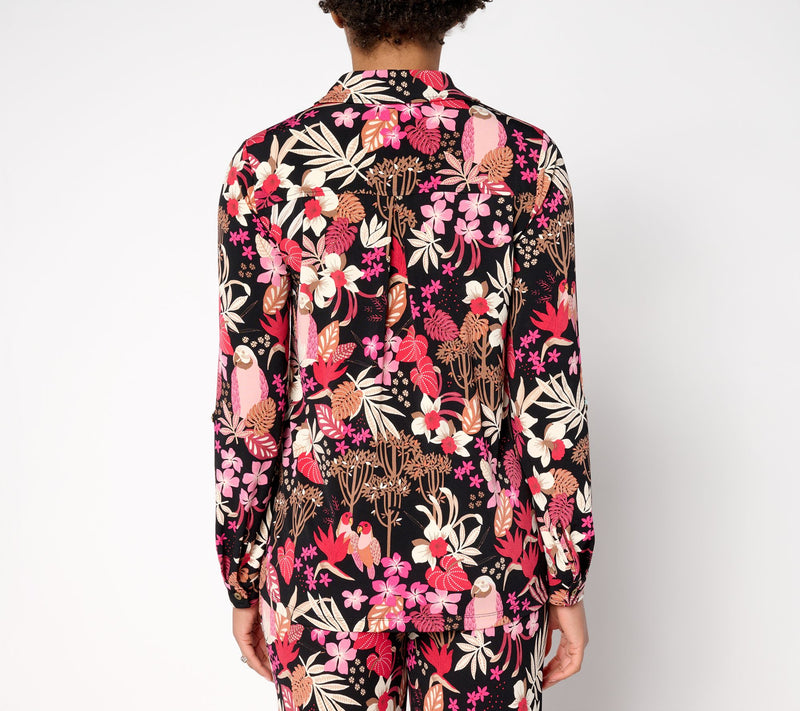 Susan Graver Regular Printed Liquid Knit Button Front Top — View 4