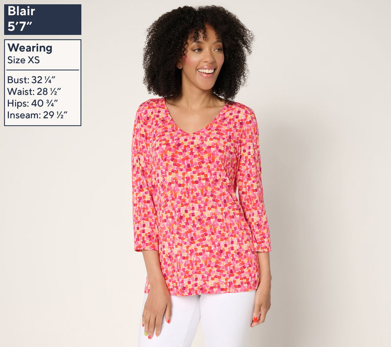 Susan Graver Regular Printed Liquid Knit Set of (2) 3/4 Sleeve Tops — View 11