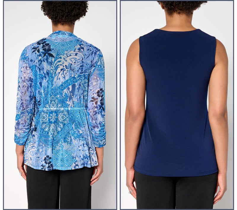 Susan Graver Regular Printed Mesh Cardigan & Liquid Knit Tank Set — View 14