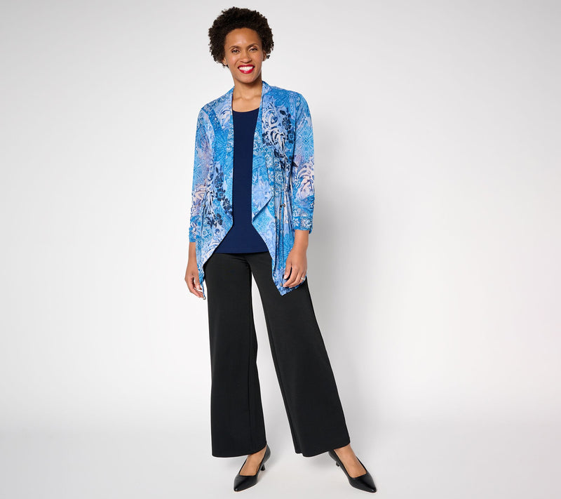 Susan Graver Regular Printed Mesh Cardigan & Liquid Knit Tank Set — View 15