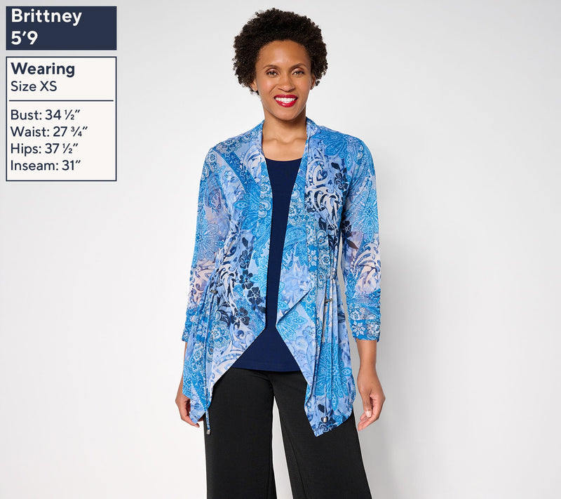 Susan Graver Regular Printed Mesh Cardigan & Liquid Knit Tank Set — View 13