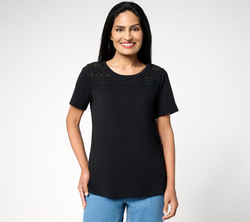 Susan Graver Weekend Textured Cotton Top w/ Eyelet Embroidery Trim — View 11