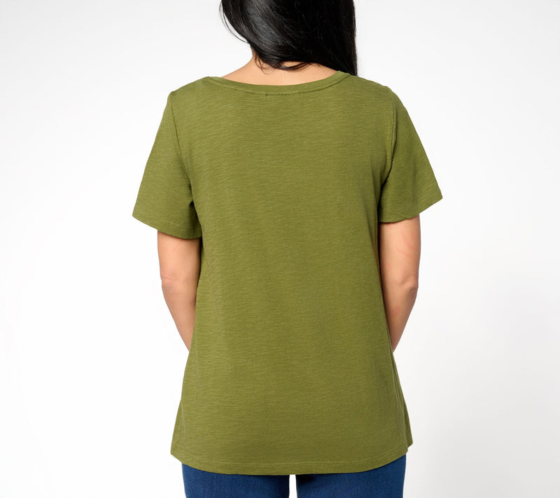 Susan Graver Weekend Textured Cotton Top w/ Eyelet Embroidery Trim — View 4