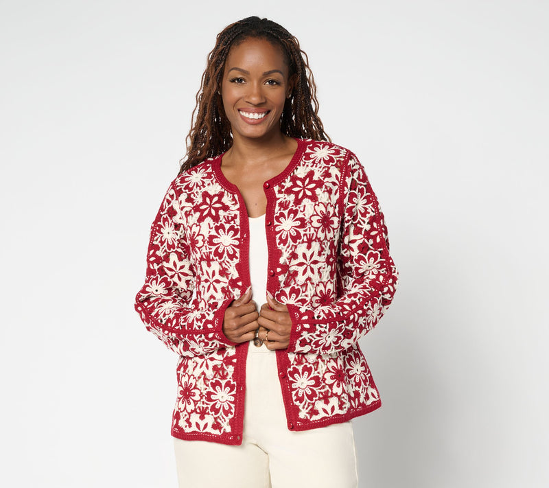 GRAVER Susan Graver Two Tone Crochet Button Front Shrug — View 3