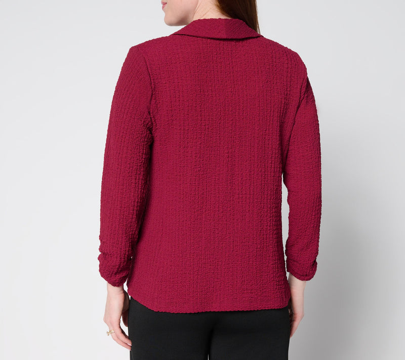Susan Graver Textured Knit Shawl Collar Cardigan — View 4