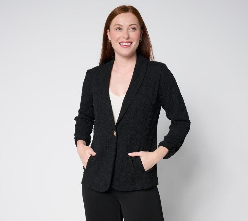 Susan Graver Textured Knit Shawl Collar Cardigan — View 11