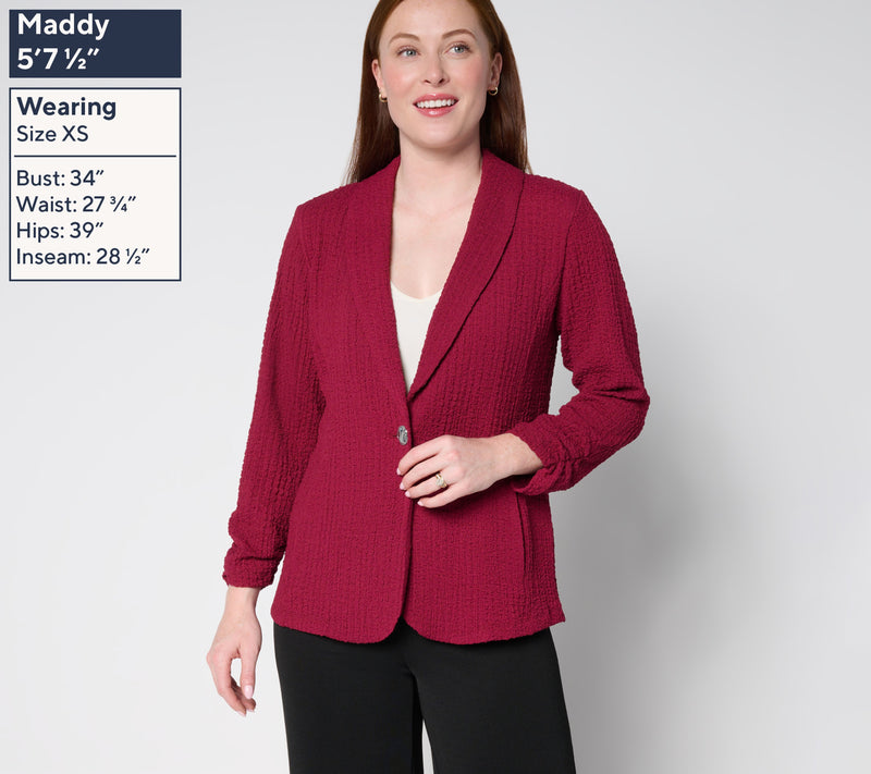 Susan Graver Textured Knit Shawl Collar Cardigan — View 3