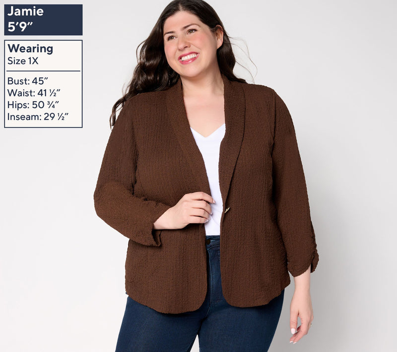 Susan Graver Textured Knit Shawl Collar Cardigan — View 2