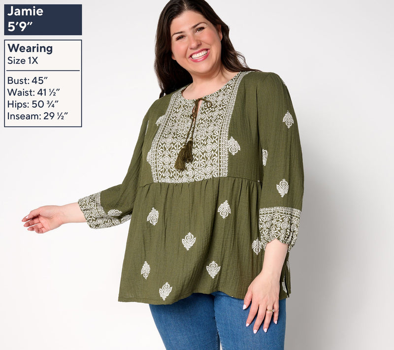 Susan Graver Passport Petite Printed Textured Sheer Woven Tunic — View 8